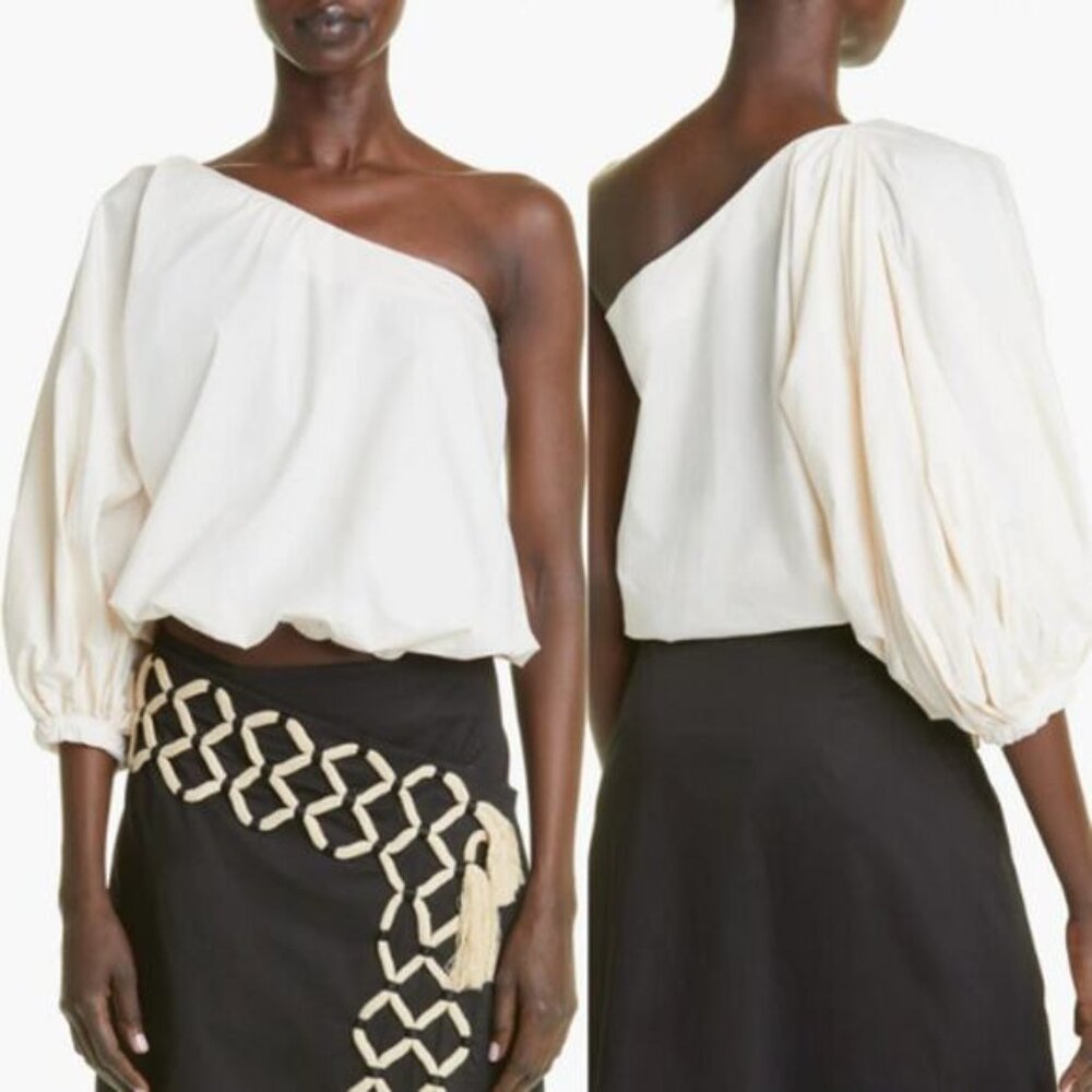 NWT Johanna Ortiz Elastic Waist Florencia One-Shoulder Top Ecru Cream Size: 8